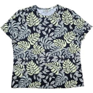 Tommy Bahama T-Shirt Women M Monstera Tropical Print Silk Blend Short Sleeve Tee